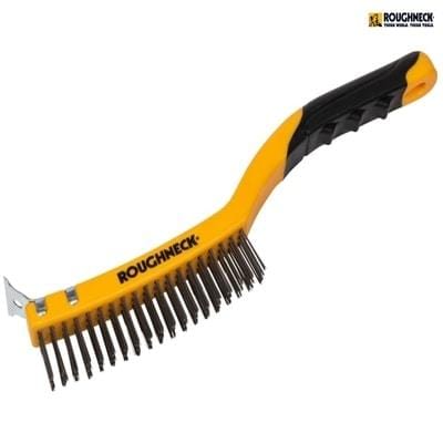 Stainless Steel Wire Brush Soft Grip with Scraper 355mm (14in) - 3 Row - Roughneck