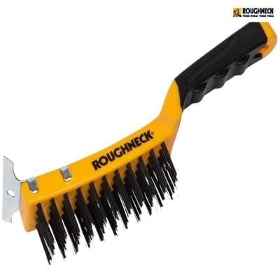 Carbon Steel Wire Brush Soft Grip with Scraper 300mm (12in) - 4 Row - Roughneck