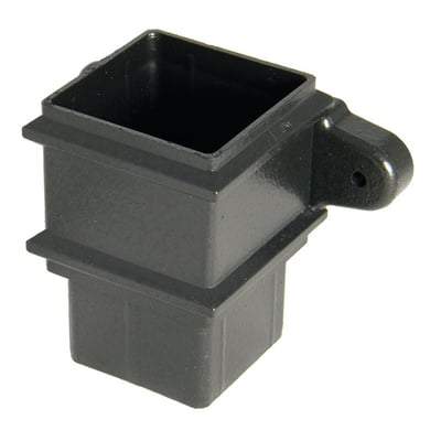 Square Downpipe Socket with Fixing Lugs - 65mm Cast iron Effect