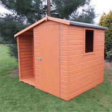 Load image into Gallery viewer, Shiplap 7ft x 6ft Single Door Apex Shed with Combined Log Store w/ Window - Shire
