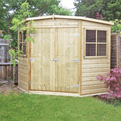 Shiplap Double Door Corner Shed w/ Windows (Pressure Treated) - All Sizes - Shire