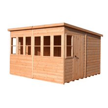 Load image into Gallery viewer, Single Door Sun Pent Potting Shed with Bench w/ Windows - All Sizes - Shire
