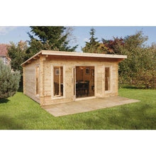 Load image into Gallery viewer, Forest Mendip 5m x 4m Log Cabin - Pent Roof, Double Glazed, 24kg Polyester Felt, No Underlay
