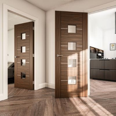 Valencia Prefinished Walnut Glazed Internal Door - All Sizes - Deanta
