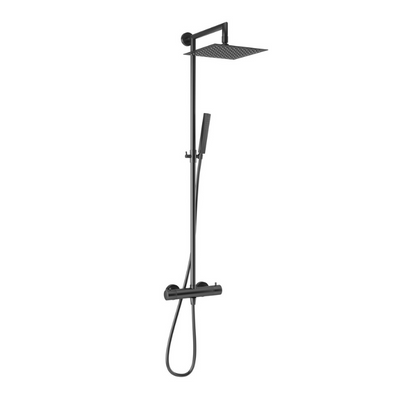 Velar Matt Black Thermostatic Shower Column w/ Diverter and Shower Head - Aqua