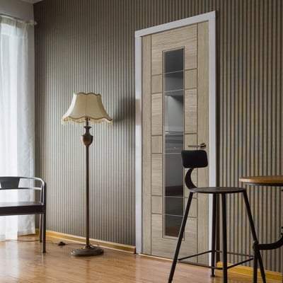 Edmonton Light Grey Pre-Finished 1 Glazed Clear With Frosted Lines Light Panel Interior Door - All Sizes - LPD Doors Doors