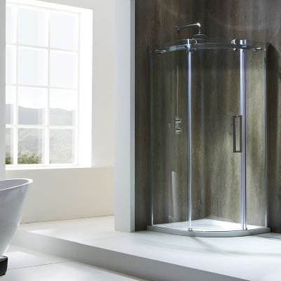 Frameless Curved Quadrant Shower Enclosure w/ Cut-Out Top Panel & 1 Sliding Door - All Sizes (Left Hand Opening) - Aquaglass
