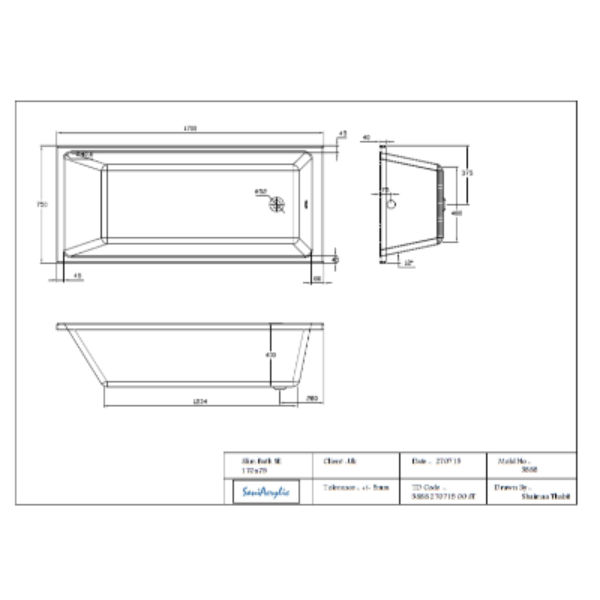 Chic Single Ended Straight Bath - All Sizes - Aqua