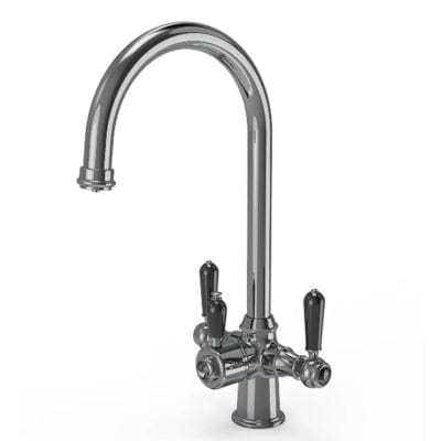 Traditional Cruciform 3-in-1 Boiling Hot Water Kitchen Tap w/ Black Ceramic Levers - Ellsi