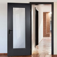 Load image into Gallery viewer, Eindhoven Black Primed 1 Glazed Clear Bevelled Light Panel Interior Door - All Sizes - LPD Doors Doors
