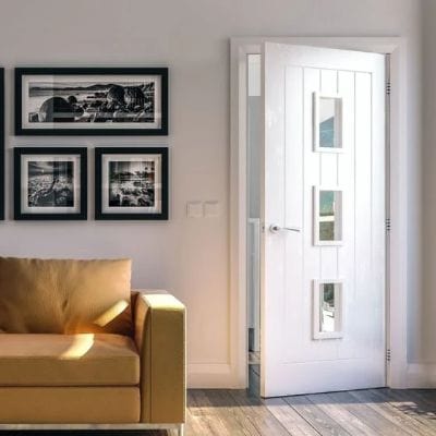 Ely White Primed Glazed (3 Light) Internal Door - All Sizes - Deanta
