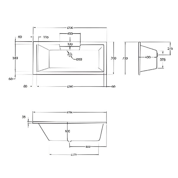 Legend Single Ended Straight Bath - All Sizes - Aqua