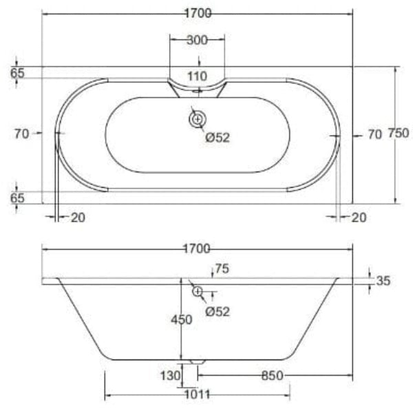 Luna Double Ended Bath - All Sizes - Aqua