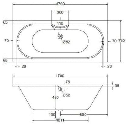Luna Double Ended Bath - All Sizes - Aqua