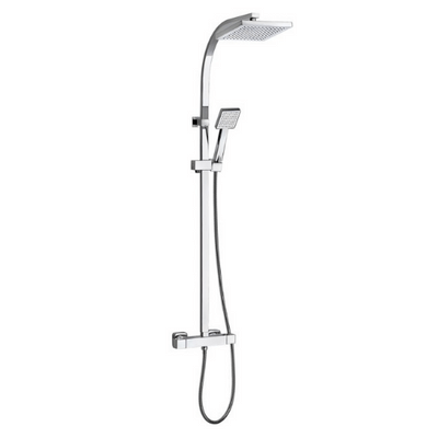 Flo Chrome Thermostatic Shower Column w/ Diverter and Shower Head - Aqua