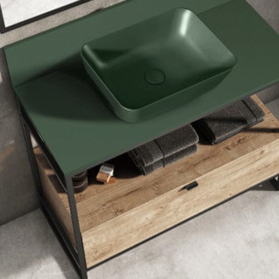 Indus Freestanding Vanity Frame with 1 Drawer Incl Worktop and Forest Green Basin - All Sizes - Aqua