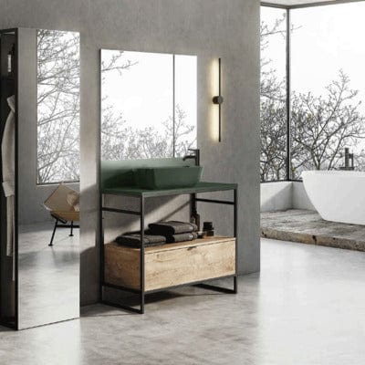 Indus Freestanding Vanity Frame with 1 Drawer Incl Worktop and Forest Green Basin - All Sizes - Aqua