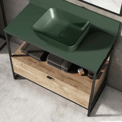 Indus Freestanding Vanity Frame with 1 Drawer Incl Worktop and Forest Green Basin - All Sizes - Aqua