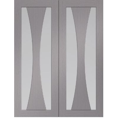 Verona Pre-Finished Internal Light Grey Door Pair (Clear Glass) - XL Joinery