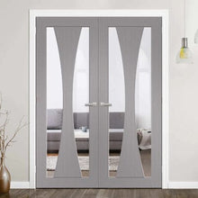 Load image into Gallery viewer, Verona Pre-Finished Internal Light Grey Door Pair (Clear Glass) - XL Joinery
