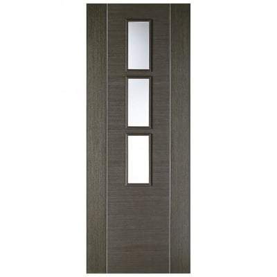 Alcaraz Chocolate Grey Pre-Finished 3 Glazed Clear Light Panels Interior Door - All Sizes - LPD Doors Doors