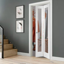 Load image into Gallery viewer, Pattern 10 Bi-Fold Internal White Primed Door with Clear Glass - XL Joinery
