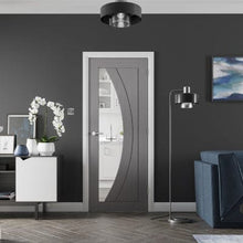 Load image into Gallery viewer, Salerno Pre-Finished Light Grey Internal Door with Clear Glass - 2040 x 726 x 35mm - XL Joinery
