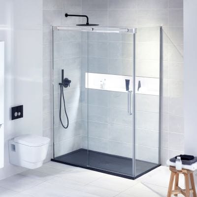 Linear Sliding Shower Door w/ Contemporary Handle - All Sizes - Aquaglass