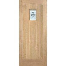 Load image into Gallery viewer, Cottage Oak Unfinished 1 Double Glazed Lead Light Panel External Door - All Sizes - LPD Doors Doors
