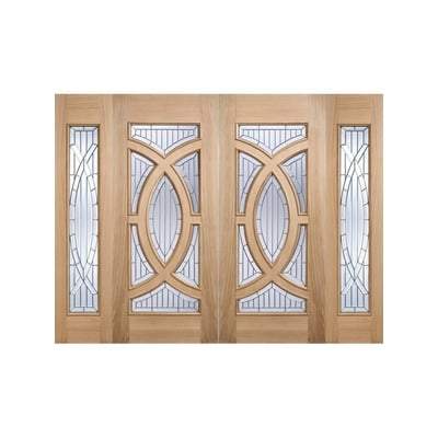 Majestic Oak Unfinished 7 Double Glazed Bevelled Zinc Clear Light Panels External Door - All Sizes - LPD Doors Doors