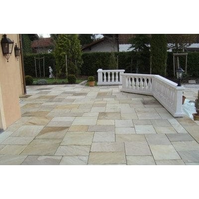Traditional Mint Fossil Sandstone Paving Pack (19.50m2 - 66 Slabs / Mixed Pack) - Paveworld