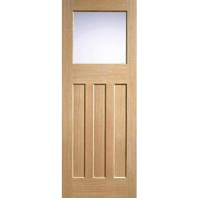 Oak DX 30's Style - 1 Glazed Frosted Glass Light Panel Un-Finished Internal Door - All Sizes - LPD Doors Doors