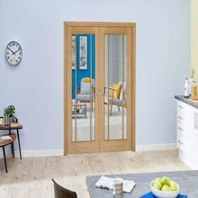 Load image into Gallery viewer, Oak Lincoln 3 Glazed Clear Light Panel Un-Finished Internal French Doors - All Sizes - LPD Doors Doors
