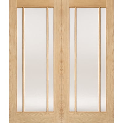 Oak Lincoln 3 Glazed Clear Light Panel Un-Finished Internal French Doors - All Sizes - LPD Doors Doors