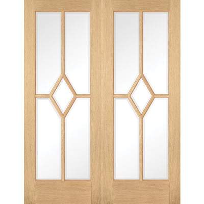 Oak Reims 5 Glazed Clear (Diamond) Panels Pre-Finished Internal French Doors - All Sizes - LPD Doors Doors