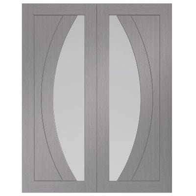 Salerno Pre-Finished Internal Light Grey Door Pair (Clear Glass) 1981 x 1168 x 40mm - XL Joinery