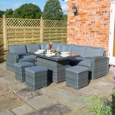Thornbury Corner Dining Set Grey Height Adjustable Table - Rowlinson Outdoor & Garden