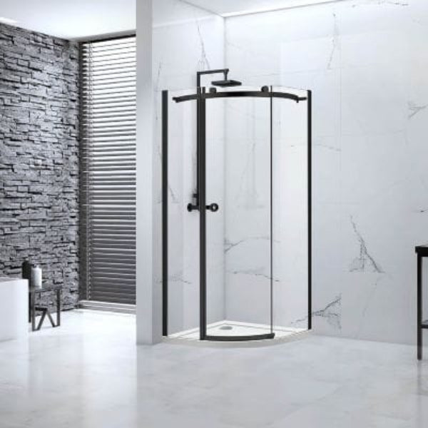 Sphere Black Framed Quadrant Shower Enclosure w/ 1 Door - 900 x 900 x 2075mm - Aquaglass