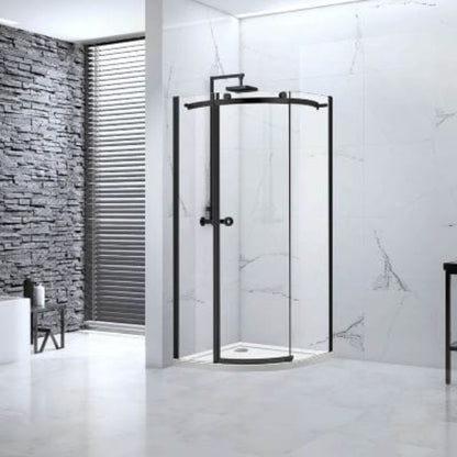 Sphere Black Framed Quadrant Shower Enclosure w/ 1 Door - 900 x 900 x 2075mm - Aquaglass