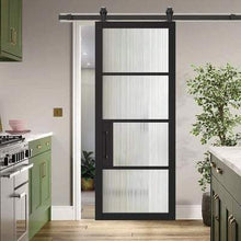 Load image into Gallery viewer, Chelsea Black Primed 4 Glazed Clear Light Panels Interior Door - All Sizes - LPD Doors Doors
