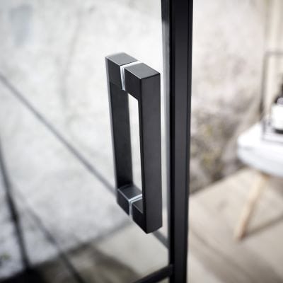Velar+ Matt Black Hinge Corner Entry Door & Side Panel - 900 x 2000mm - Aquaglass