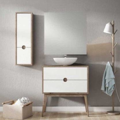 Kompass 2 Drawer Vanity Unit Oak/White & Lavabo Garbo Wash Basin - Aqua