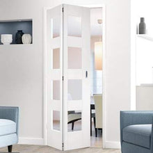 Load image into Gallery viewer, Shaker White Primed Bi-Fold 4 Glazed Clear Light Panels Interior Door - All Sizes - LPD Doors Doors
